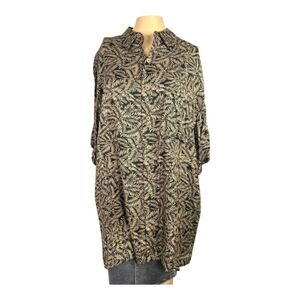 Caribbean Black & Tan Palm Print Rayon Herringbone Shirt